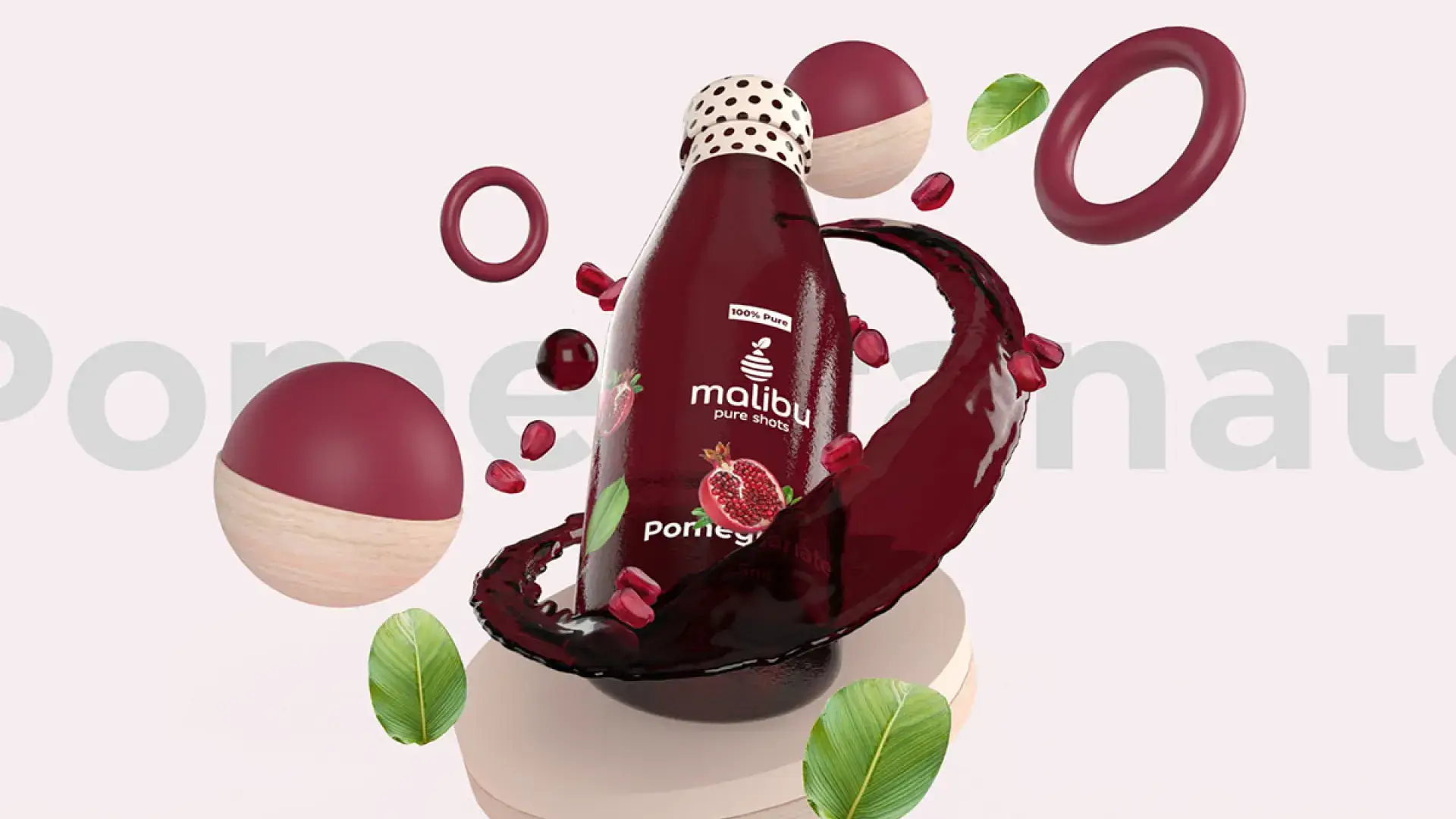 Floating Bottle of Pomegranate Juice Packaging Design